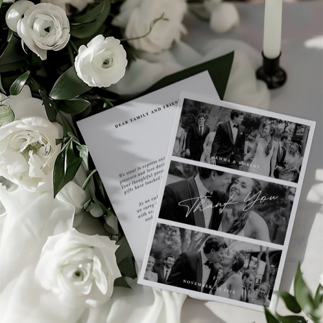 Simple Modern Minimalist 3 Photo Wedding  Thank You Card (Simple Modern Minimalist 3 Photo Wedding Thank You Card)