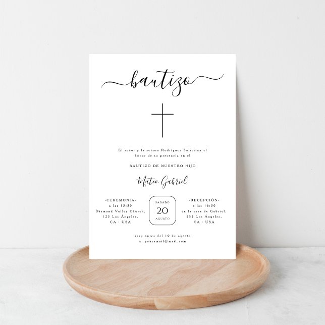 Simple Modern Minimalist Baptism | Spanish Bautizo Invitation (Creator Uploaded)