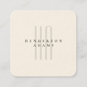 Simple Modern Minimalist Beige Black Monogrammed Square Business Card
