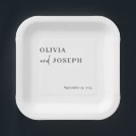 Simple Modern Minimalist | Black and White Wedding Paper Plate<br><div class="desc">These elegant,  black and white wedding or bridal shower paper plates are simple and minimalist yet very stylish due to the white modern handwritten script and clean layout.</div>