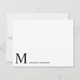 Simple Modern Minimalist Black Monogram Note Card