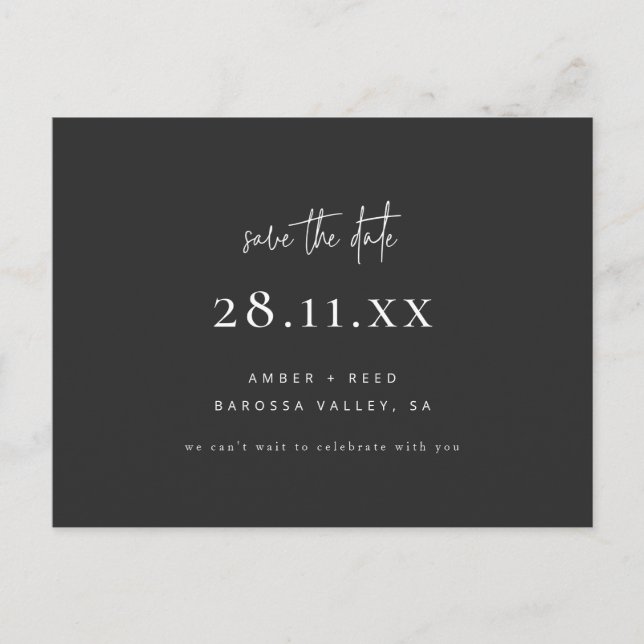 Simple Modern Minimalist Black Save the Date Announcement Postcard (Front)
