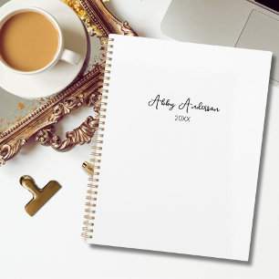 Simple Modern Minimalist Black Script White Planner