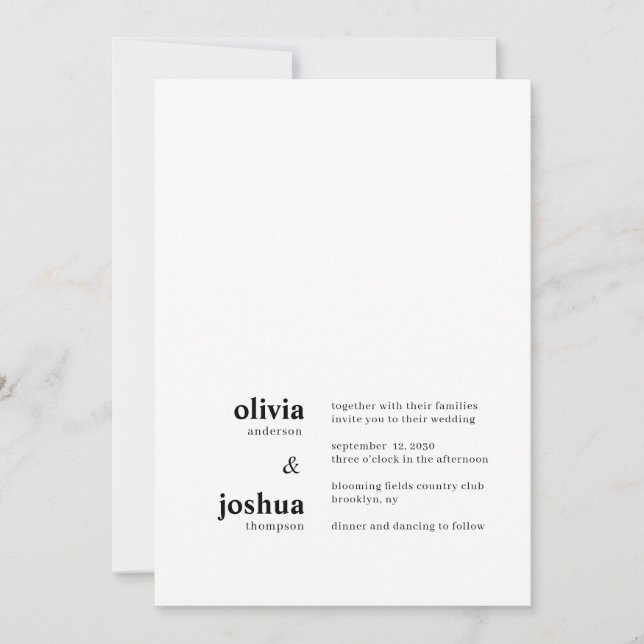Simple Modern Minimalist Black Typography Wedding Invitation (Front)