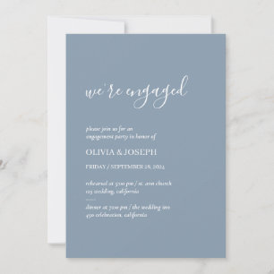 Simple Modern Minimalist   Blue Engagement Party Invitation
