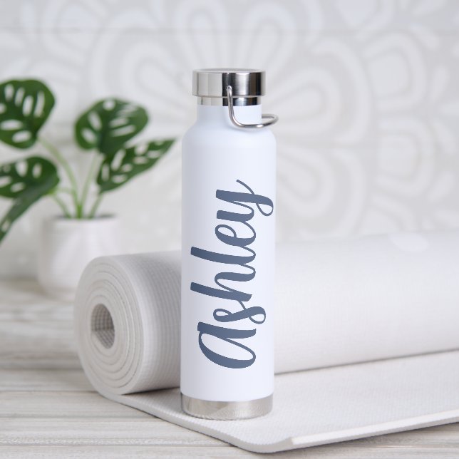 Simple Modern Minimalist Blue Monogrammed Name Water Bottle (Yoga)