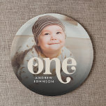 Simple Modern Minimalist Boho 1st Birthday Photo  Paper Plate<br><div class="desc">A modern and minimalist first birthday photo paper plates featuring a boho and bohemian retro style typography of "One" in the bottom centre and a cute photo of your baby. Personalize the name and picture.</div>