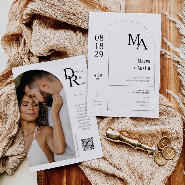 Simple Modern Minimalist Boho Arch Photo QR Code Invitation (Creator Uploaded)