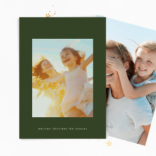 Simple Modern Minimalist Christmas Green Photo Holiday Card