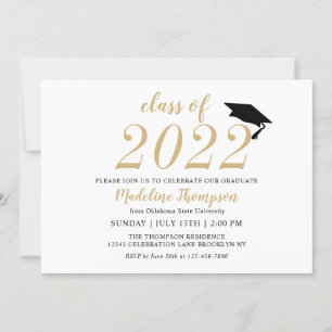 Simple Modern Minimalist Class of Graduation Hat Invitation