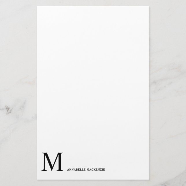 Simple Modern Minimalist Clean Black Monogram Stationery (Front)