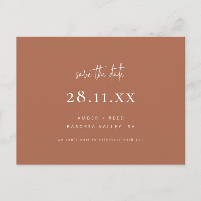 Simple Modern Minimalist Copper Save the Date Announcement Postcard (Front)