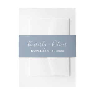 Simple Modern Minimalist Dusty Blue Wedding Invitation Belly Band