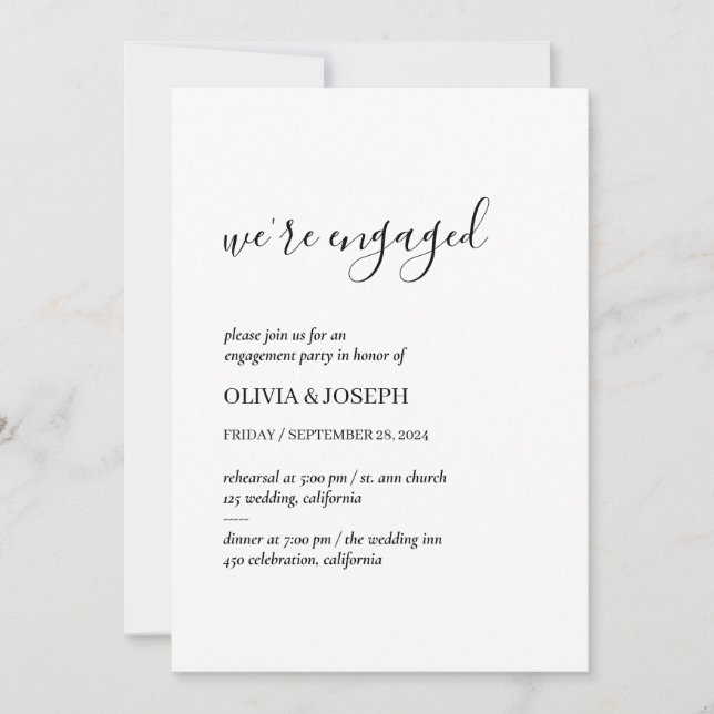 Simple Modern Minimalist | Engagement Party White Invitation (Front)