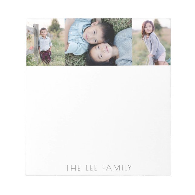 Simple Modern Minimalist Family 3 Photo  Notepad (Front)