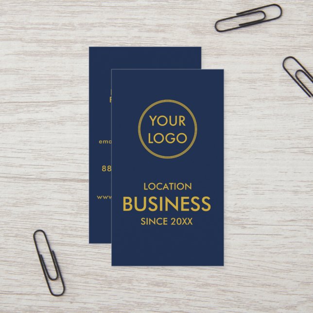 Simple Modern Minimalist Gold Business Logo Navy Card (Front/Back In Situ)