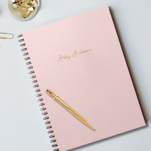 Simple Modern Minimalist Gold Script   Pink Notebook