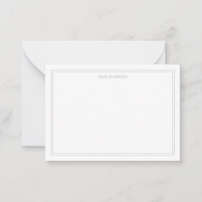 Simple Modern Minimalist Grey Two Border Monogram Card (Front)