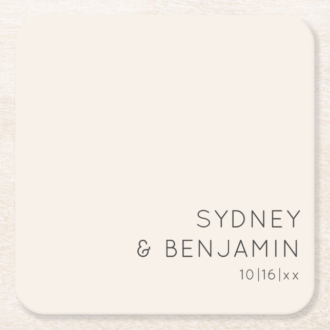 Simple Modern Minimalist Ivory Custom Wedding Square Paper Coaster (Front)