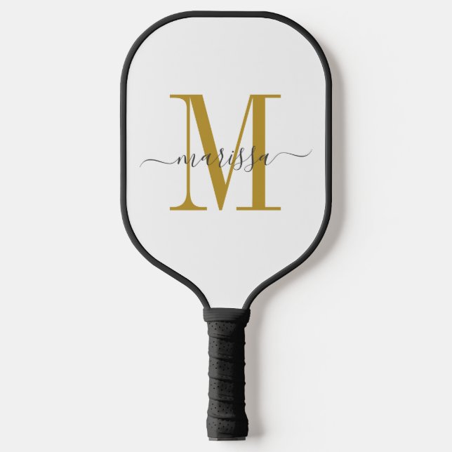 Simple Modern Minimalist Monogram Gold Initial Scr Pickleball Paddle (Front)
