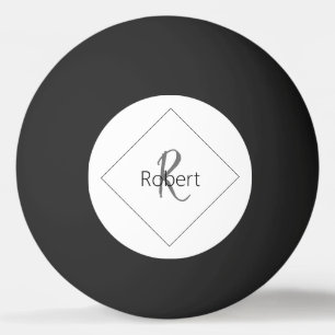 Simple Modern Minimalist Monogram Name White Black Ping Pong Ball