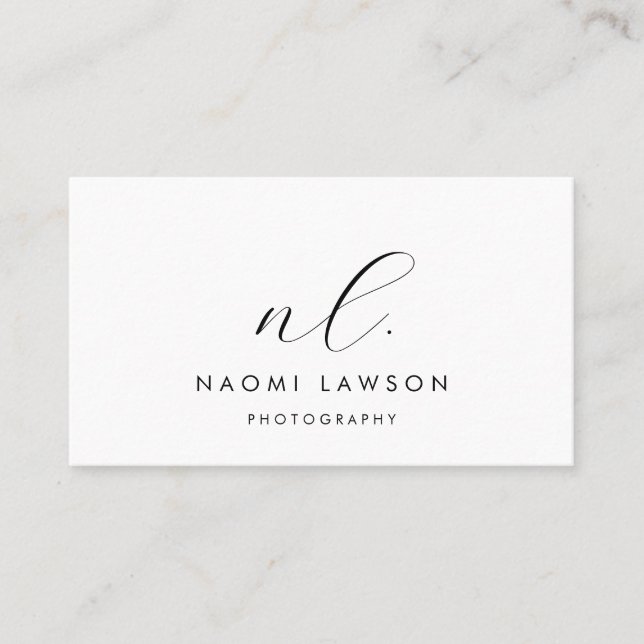 Simple Modern Minimalist Monogram Photography Business Card (Front)