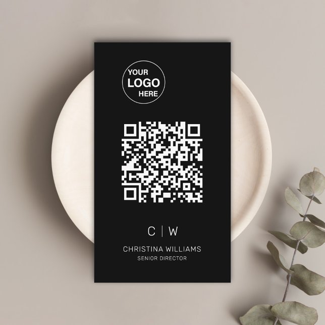Simple Modern Minimalist Monogram Professional Business Card (Modern Minimalist QR Code Monogram Name Business Card)