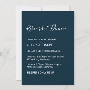 Simple Modern Minimalist   Navy Rehearsal Dinner  Invitation