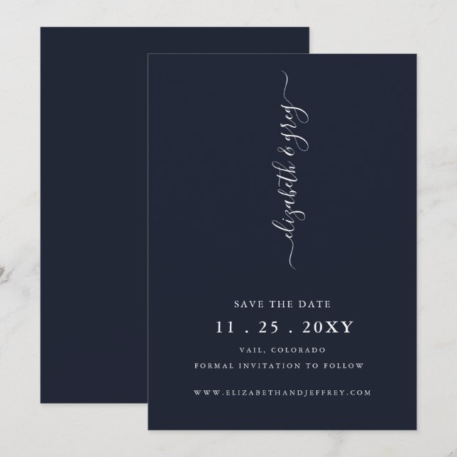 Simple Modern Minimalist Navy Save the Date  Announcement (Front/Back)