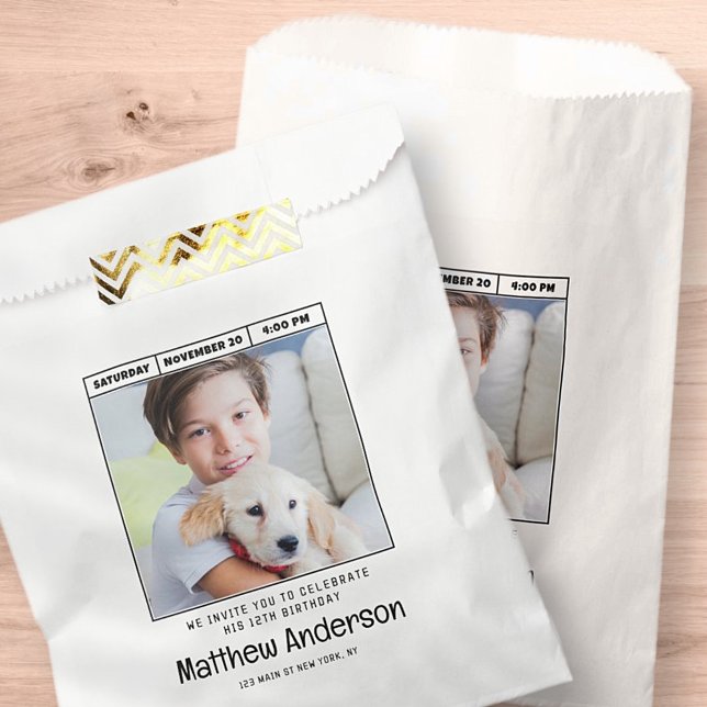 Simple Modern Minimalist Photo Birthday Party Favour Bag (Creator Uploaded)