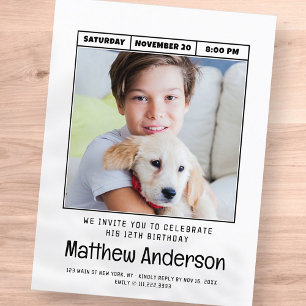 Simple Modern Minimalist Photo Birthday Party Postcard