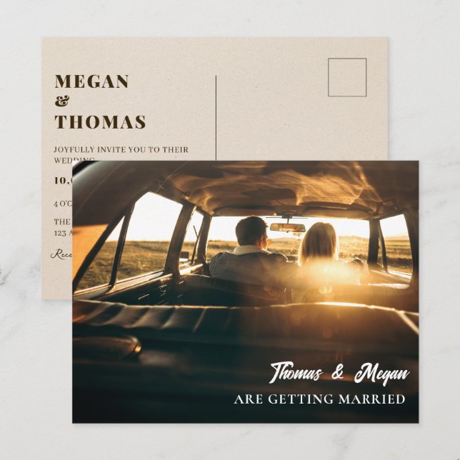 Simple modern minimalist photo wedding postcard (Front/Back)