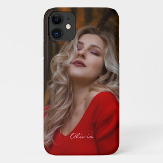 Simple Modern Minimalist Photo with Name Script iPhone 11 Case