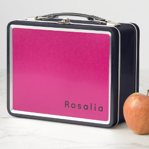 Simple Modern Minimalist Pink and Black Monogram Metal Lunch Box