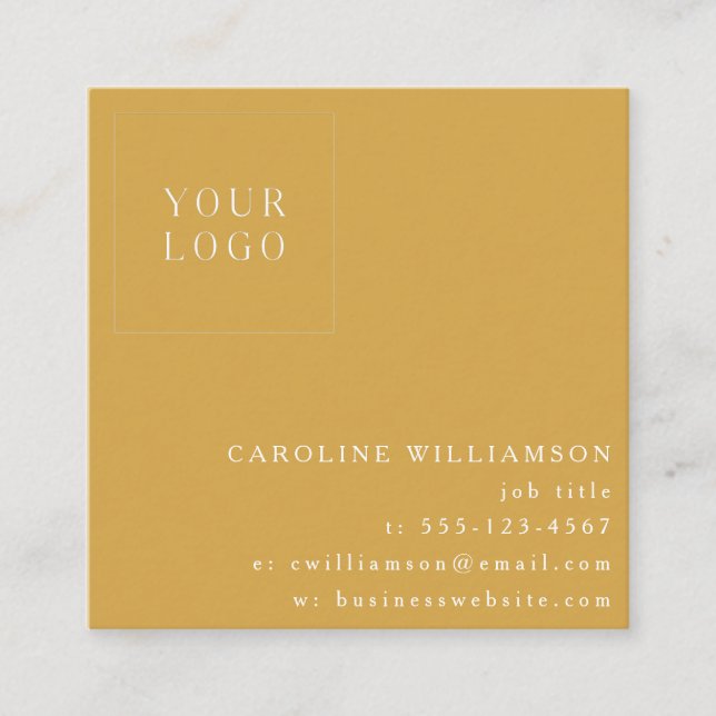 Simple Modern Minimalist Professional Logo Yellow Square Business Card (Front)