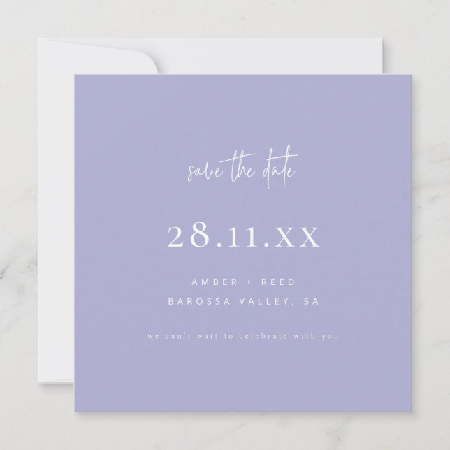 Simple Modern Minimalist Purple Save The Date (Front)
