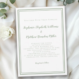 Simple Modern Minimalist Sage Green Chic Wedding   Invitation