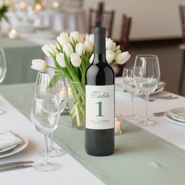 Simple Modern Minimalist Sage Green Wedding Wine Label (Guide guests to their seats in style with this Sage Green Wedding Table Number Sign!)