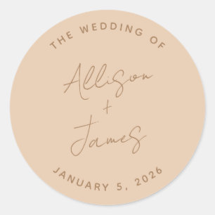 Simple Modern Minimalist Script Terracotta Wedding Classic Round Sticker