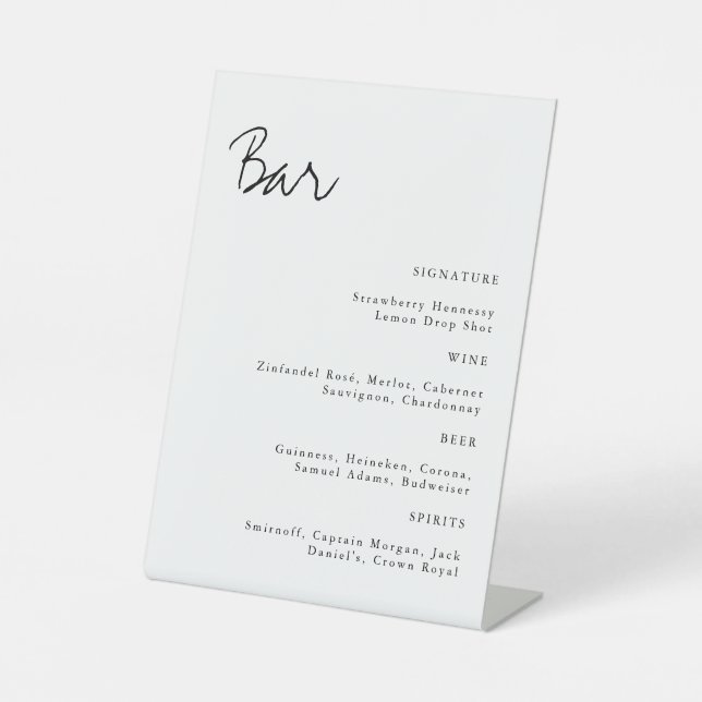 Simple Modern Minimalist Script Wedding Bar Sign (Front)