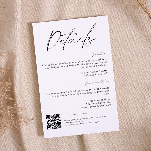 Simple Modern Minimalist Script Wedding Details Enclosure Card (Creator Uploaded)