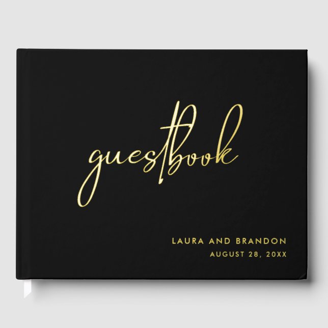 Simple Modern Minimalist Script Wedding with Photo Guest Book (Front)