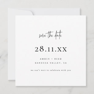Simple Modern Minimalist Square Black Script Save The Date