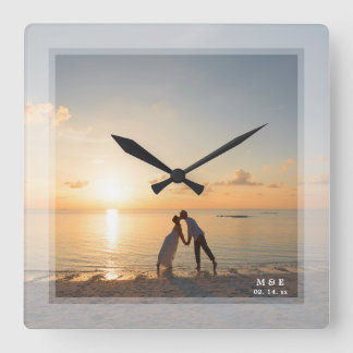Simple Modern Minimalist Wedding Anniversary Photo Square Wall Clock