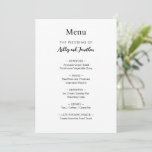 Simple Modern Minimalist Wedding Menu Invitation<br><div class="desc">This simple modern minimalist wedding menu is easy to personalize online to show the type of event, the names of the couple getting married (or the names of other people being honoured) and a listing of the meals. The menu design features black text on a white background, however the colour...</div>