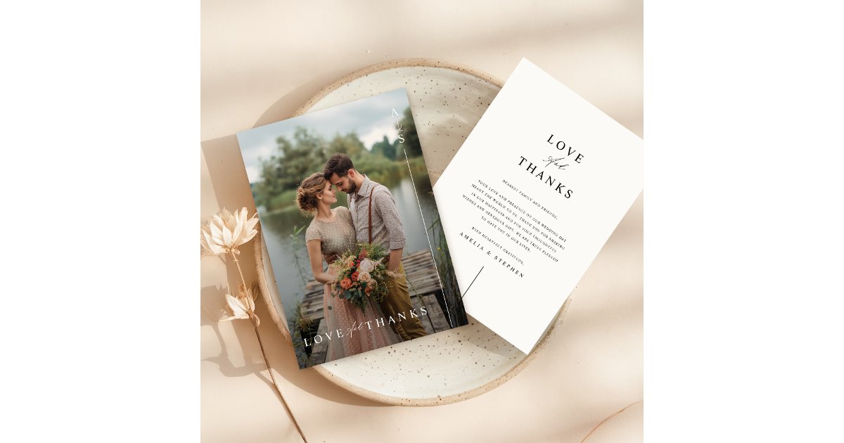 Simple Modern Minimalist Wedding Photo Thank You Card | Zazzle