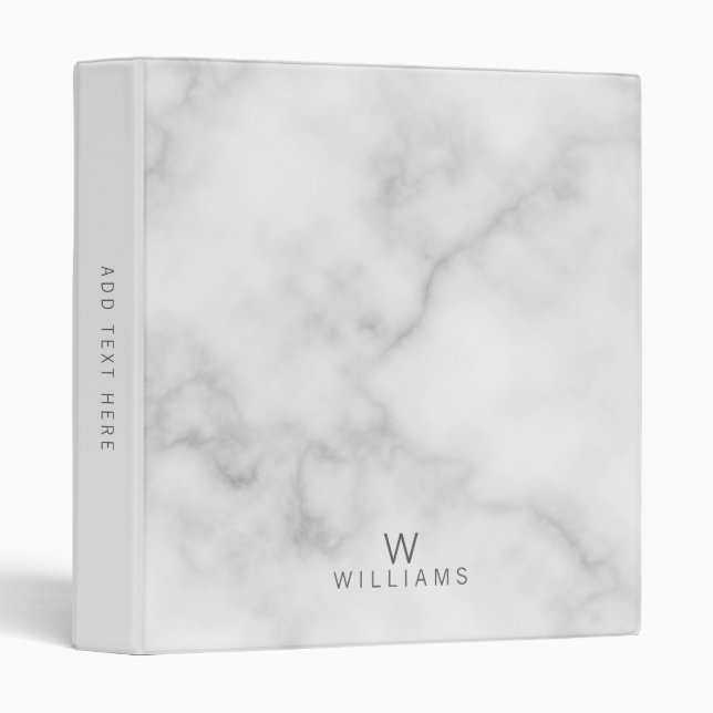 Simple Modern Minimalist White Marble Monogram Binder (Front/Spine)