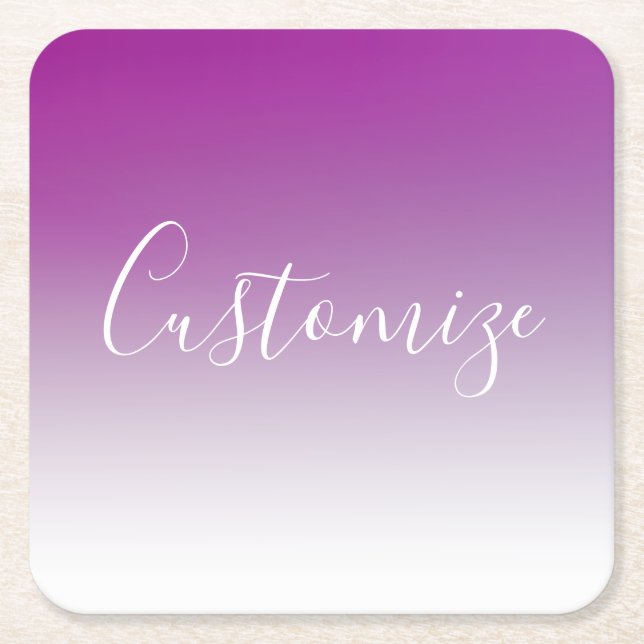 Simple Modern Minimalistic Purple Ombre Gradient Square Paper Coaster (Front)
