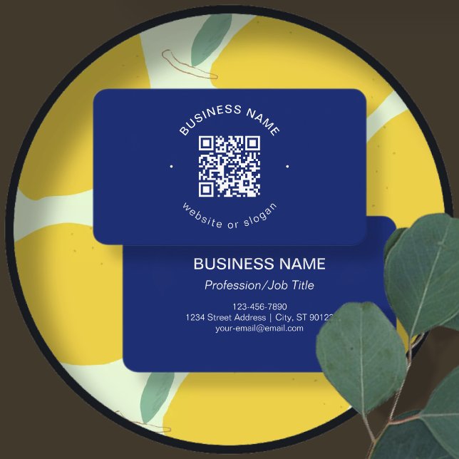 Simple modern minimalistic QR code | Navy blue Business Card (Creator Uploaded)