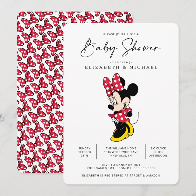 Simple Modern Minnie Mouse Baby Shower Invitation (Front/Back)